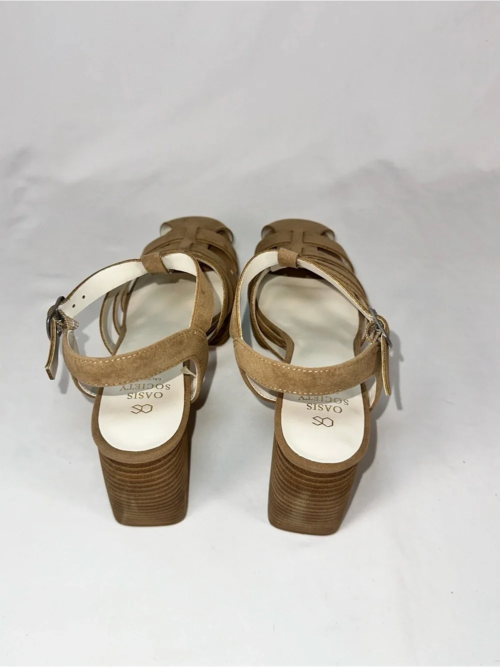 Oasis Society Hailee Khaki Platform Block Heel Caged Sandals Size 8